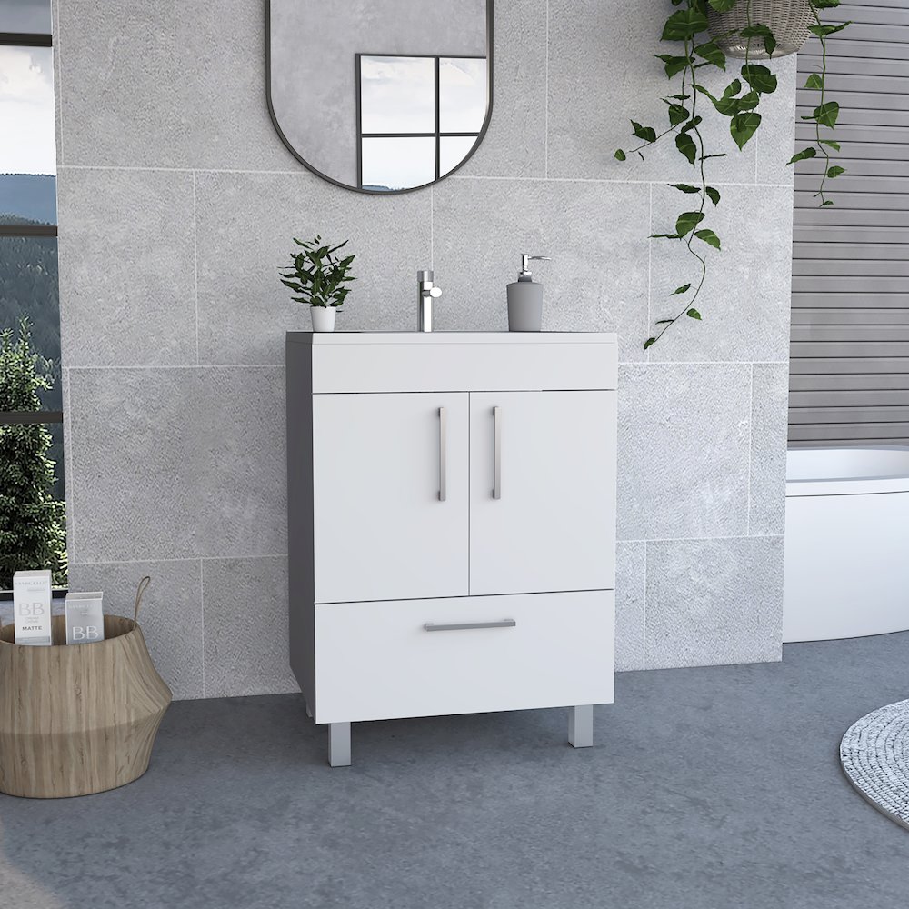 2-Door Rectangle Single Bathroom Vanity White. Picture 4