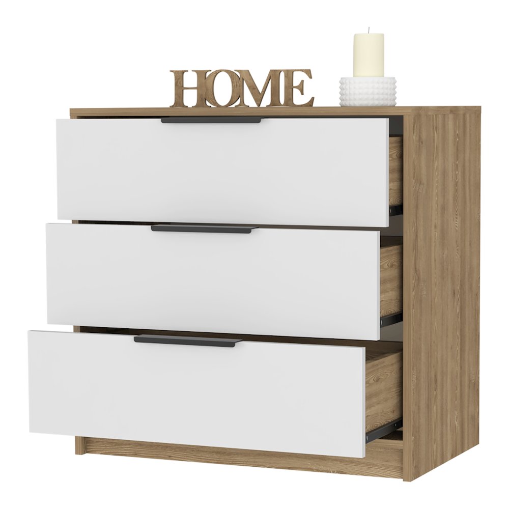 3-Drawer Dresser White and Light Oak. Picture 2