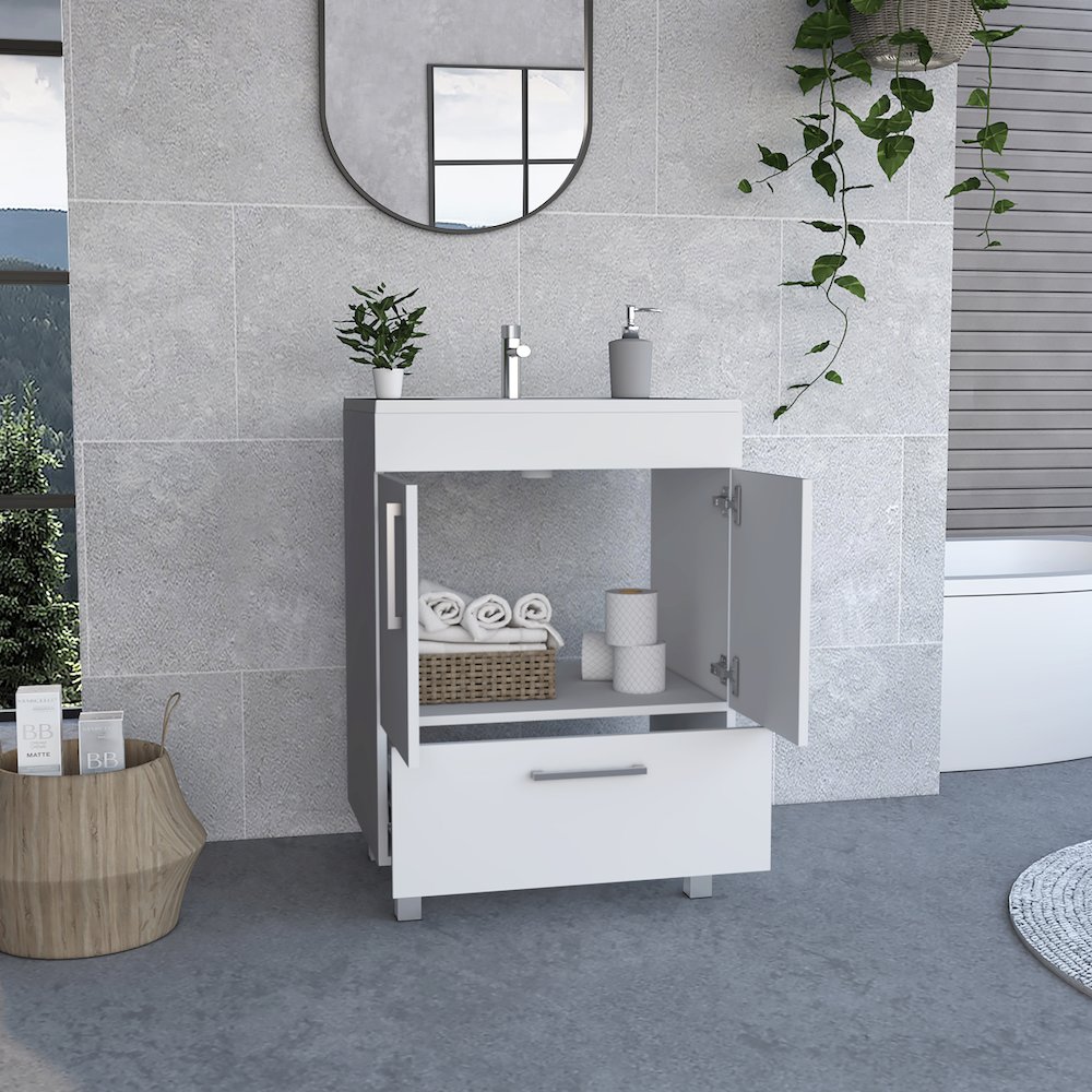 2-Door Rectangle Single Bathroom Vanity White. Picture 5