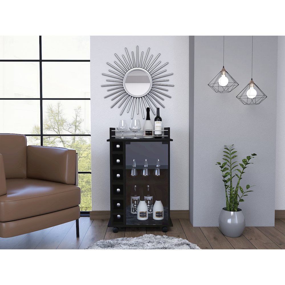 6-Bottle 3-Shelf Bar Cart Black Wengue. Picture 5