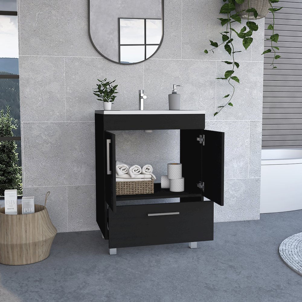 2-Door Rectangle Single Bathroom Vanity Black Wengue. Picture 5