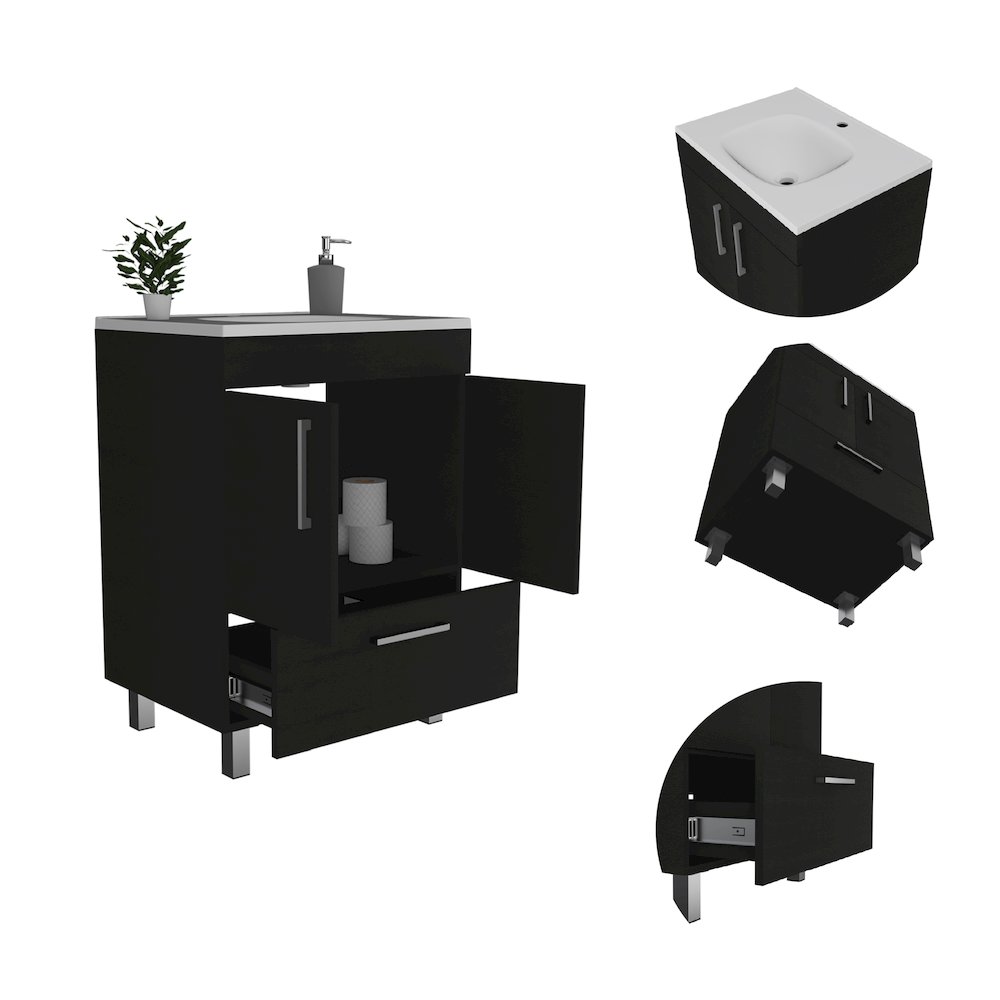 2-Door Rectangle Single Bathroom Vanity Black Wengue. Picture 2