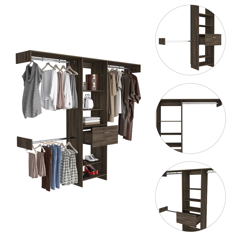 1-Drawer 4-Shelf Closet System Dark Walnut. Picture 1