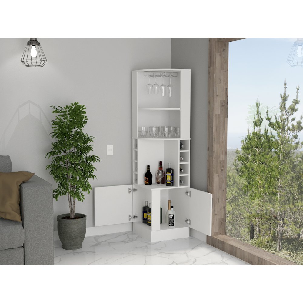 8-Bottle 2-Shelf Bar Cabinet White. Picture 2