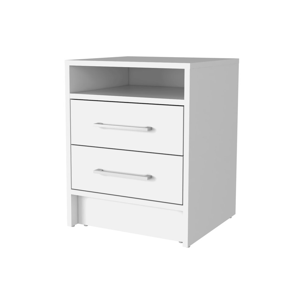 2-Drawer 1-Shelf Rectangle Nightstand White. Picture 1