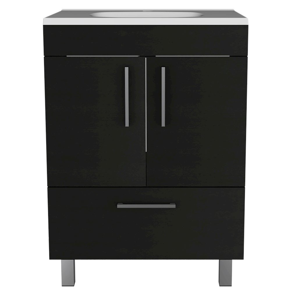 2-Door Rectangle Single Bathroom Vanity Black Wengue. Picture 1