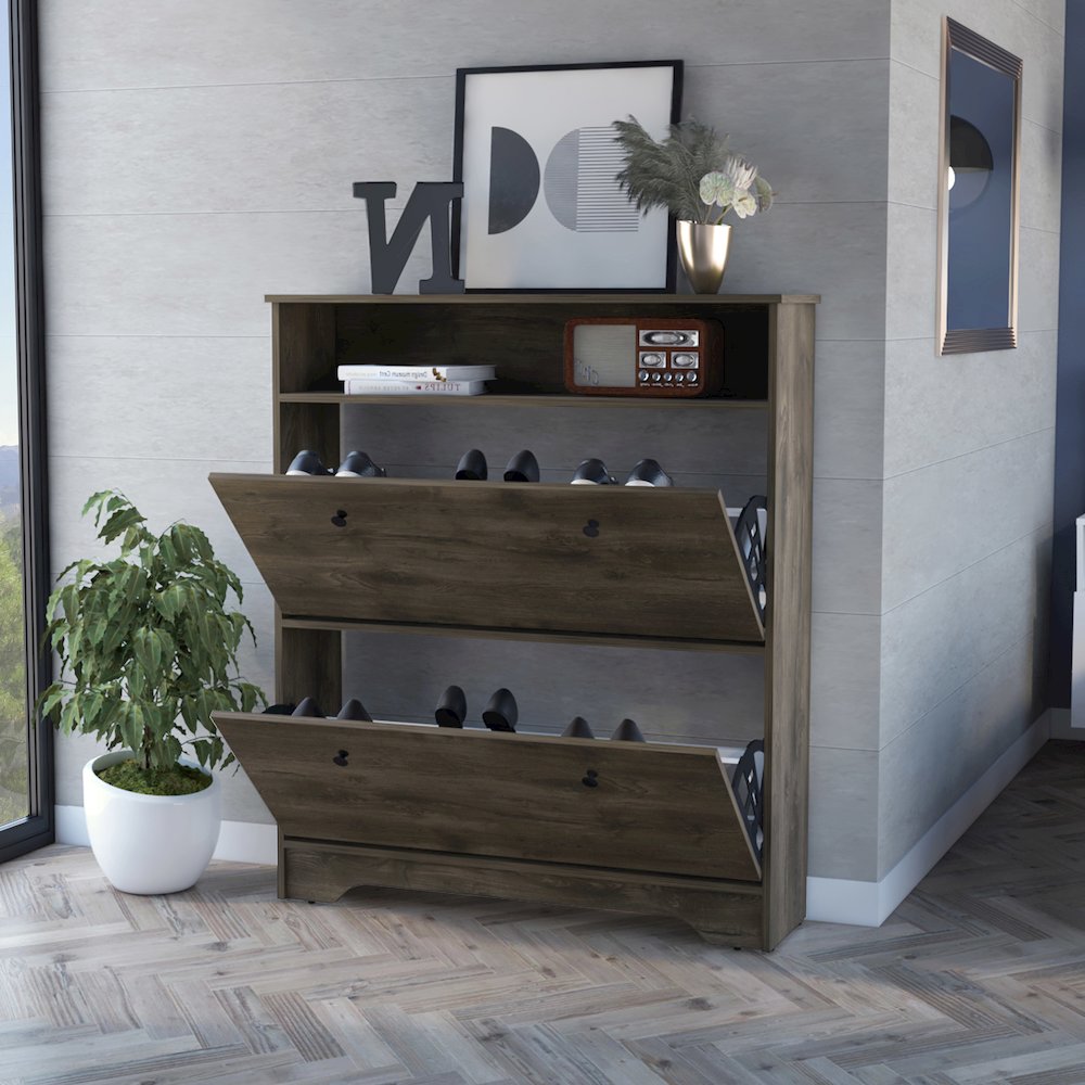 2-Shelf Shoe Rack Dark Brown. Picture 5