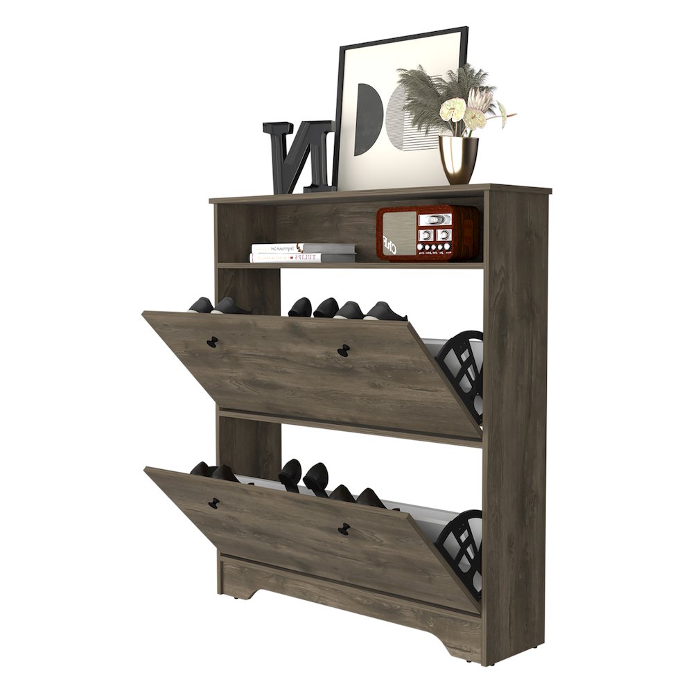 2-Shelf Shoe Rack Dark Brown. Picture 2