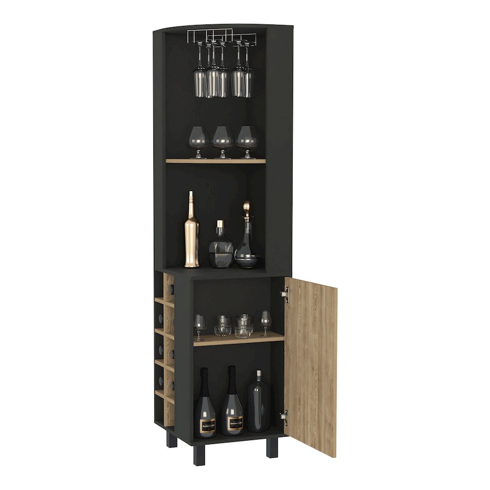 10-Bottle 1-Shelf Bar Cabinet Black Wengue and Pine. Picture 2