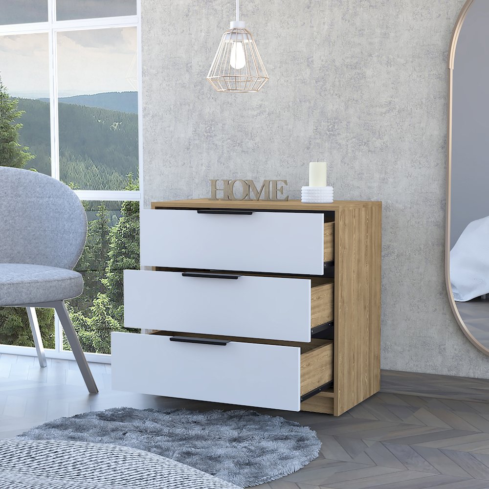 3-Drawer Dresser White and Light Oak. Picture 5