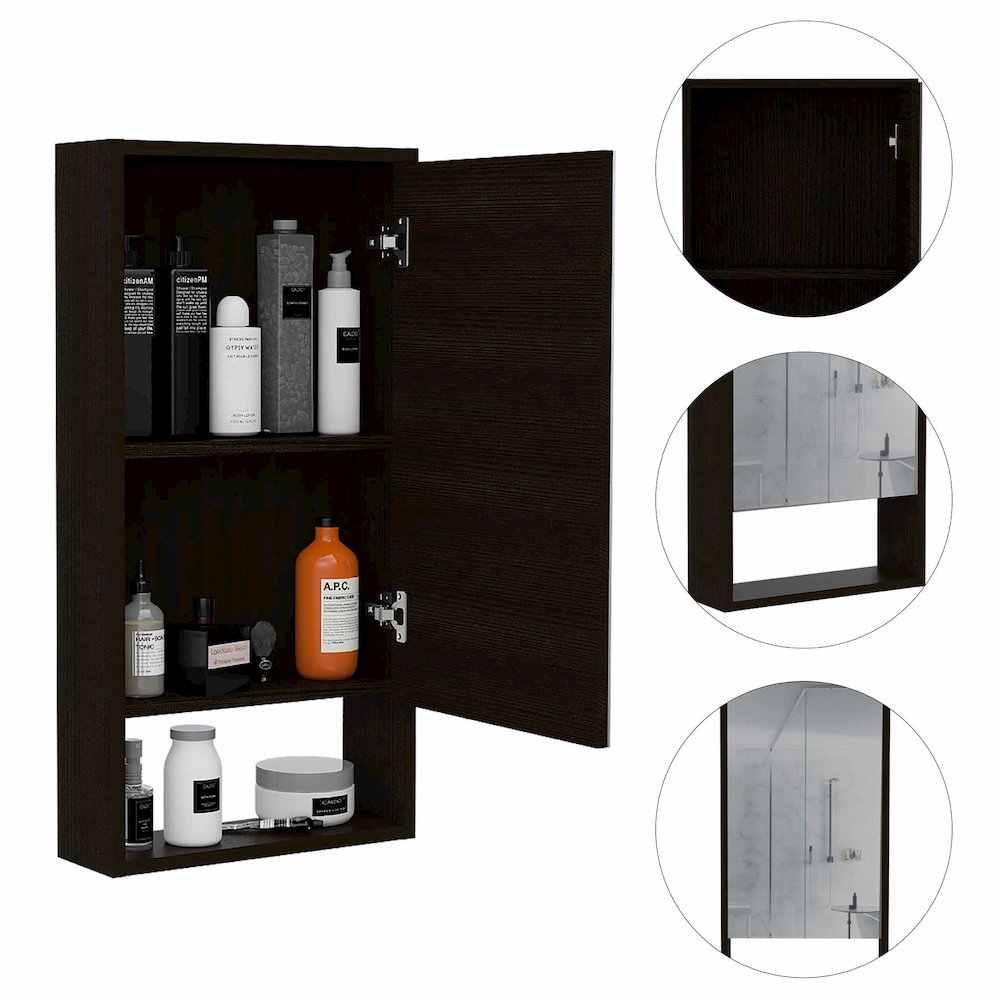 Rectangle Medicine Cabinet with Mirror Black Wengue. Picture 1