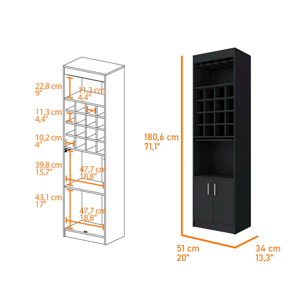 16-Bottle 1-Shelf Bar Cabinet Black Wengue. Picture 3