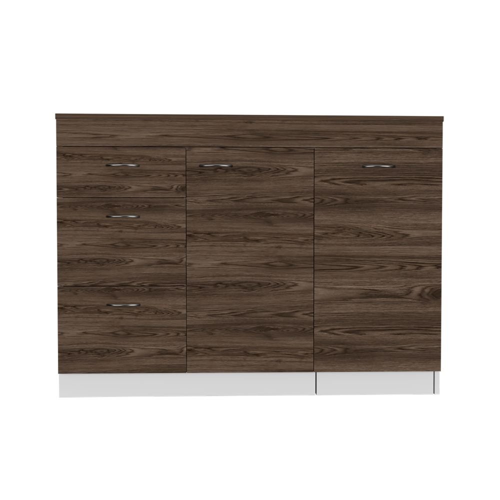 3-Drawer L-Shaped Convertible Kitchen Island White and Dark Walnut. Picture 2