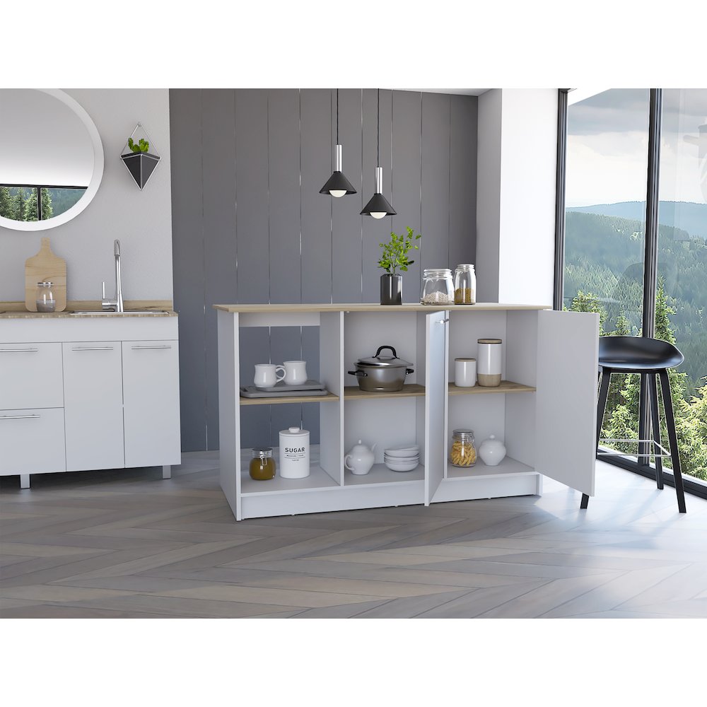 2-Shelf Kitchen Island Light Oak and White. Picture 5