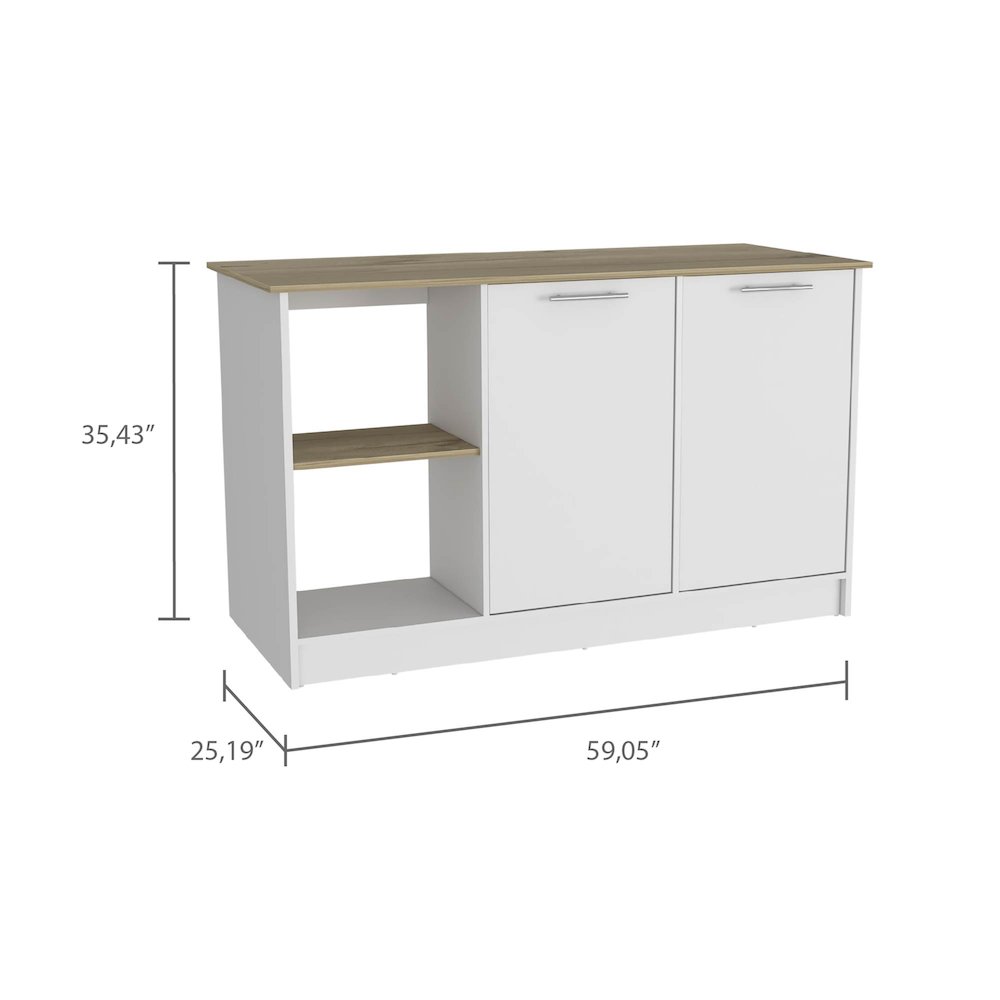 2-Shelf Kitchen Island Light Oak and White. Picture 3