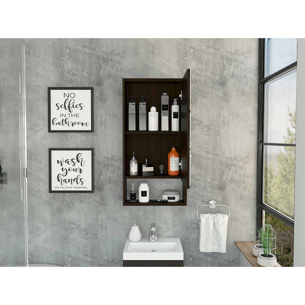 Rectangle Medicine Cabinet with Mirror Black Wengue. Picture 5