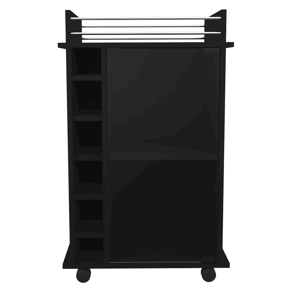 6-Bottle 3-Shelf Bar Cart Black Wengue. Picture 2
