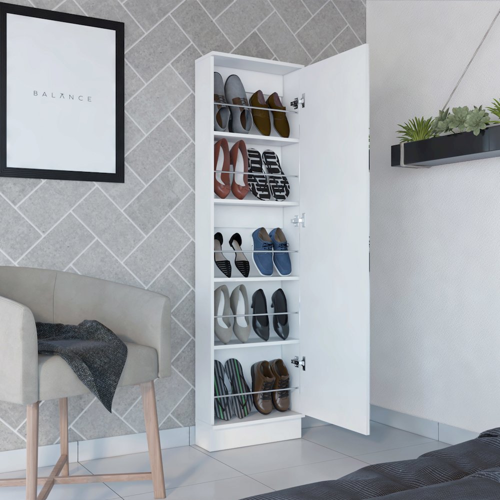 Rectangle Tall Shoe Cabinet with Mirror White. Picture 5