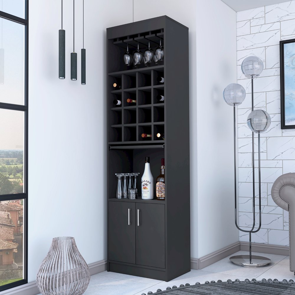 16-Bottle 1-Shelf Bar Cabinet Black Wengue. Picture 4