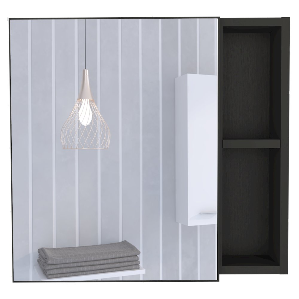 2-Shelf Medicine Cabinet with Mirror Black Wengue. Picture 2