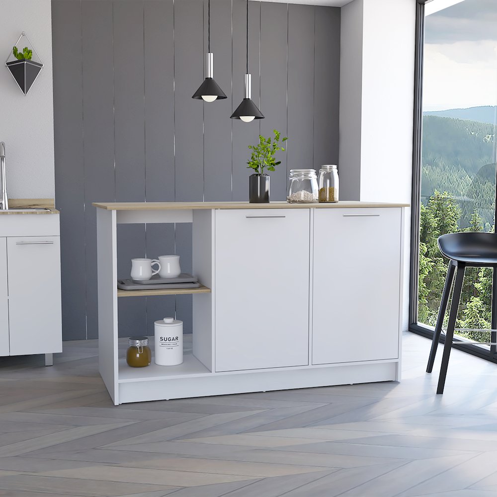 2-Shelf Kitchen Island Light Oak and White. Picture 4