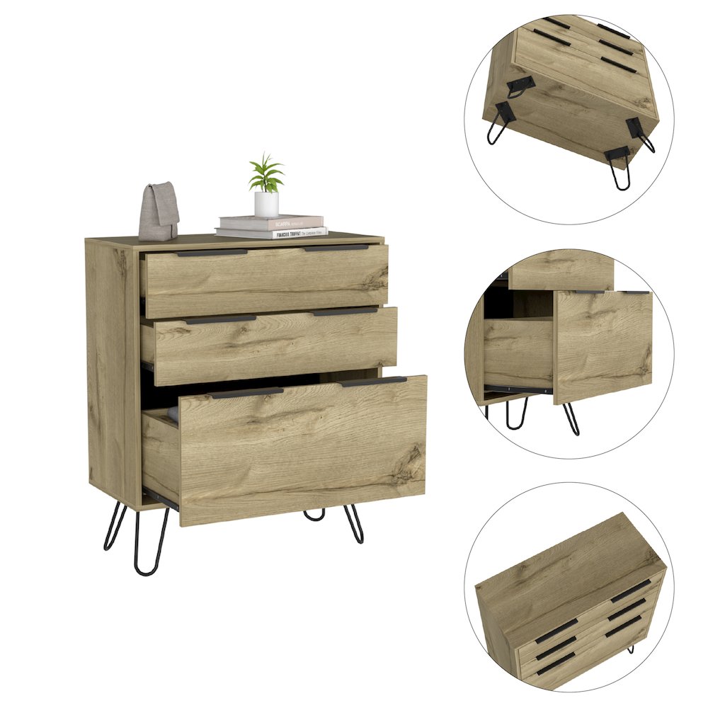 3-Drawer Dresser Light Oak. Picture 1