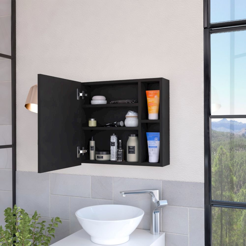 2-Shelf Medicine Cabinet with Mirror Black Wengue. Picture 5
