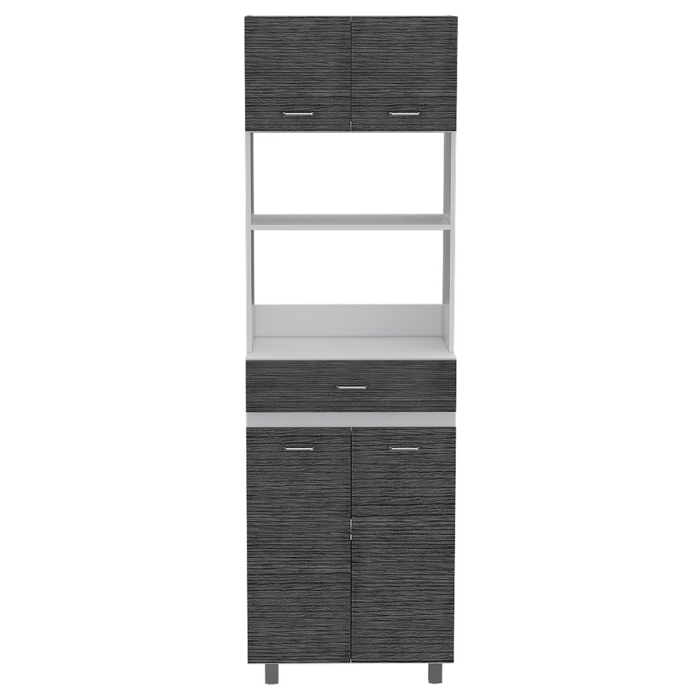 2-Shelf 1-Drawer Microwave Pantry Cabinet Smokey Oak and White. Picture 2