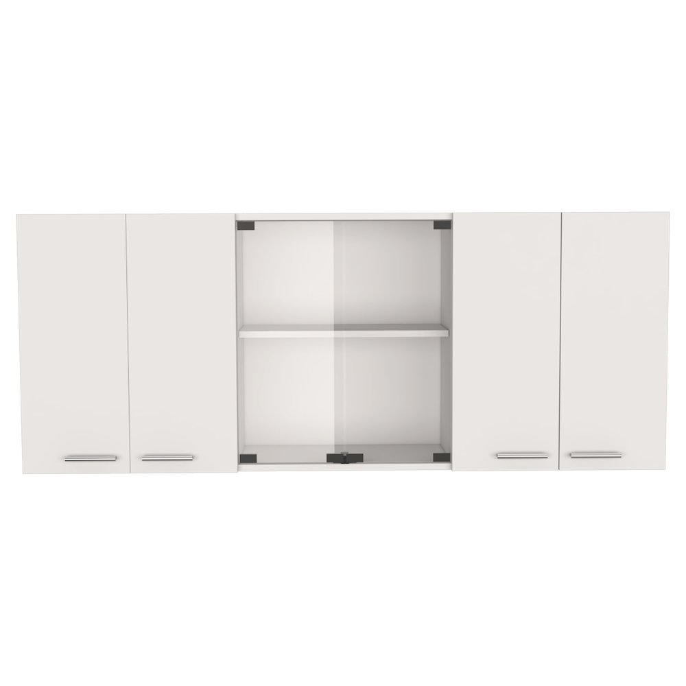 59-inch Two Center Glass Doors Wall Cabinet White. Picture 2