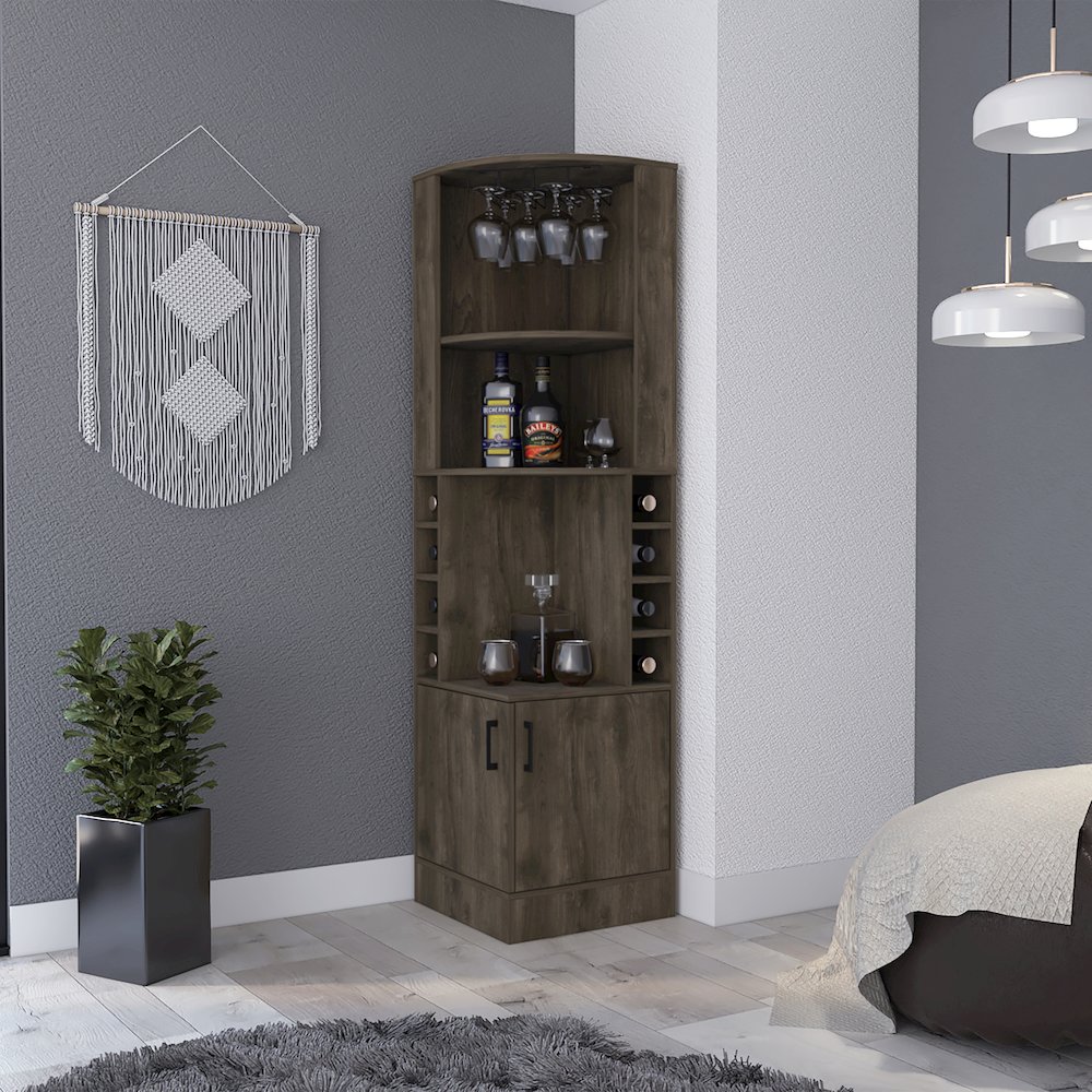 8-Bottle 2-Shelf Bar Cabinet Dark Brown. Picture 4