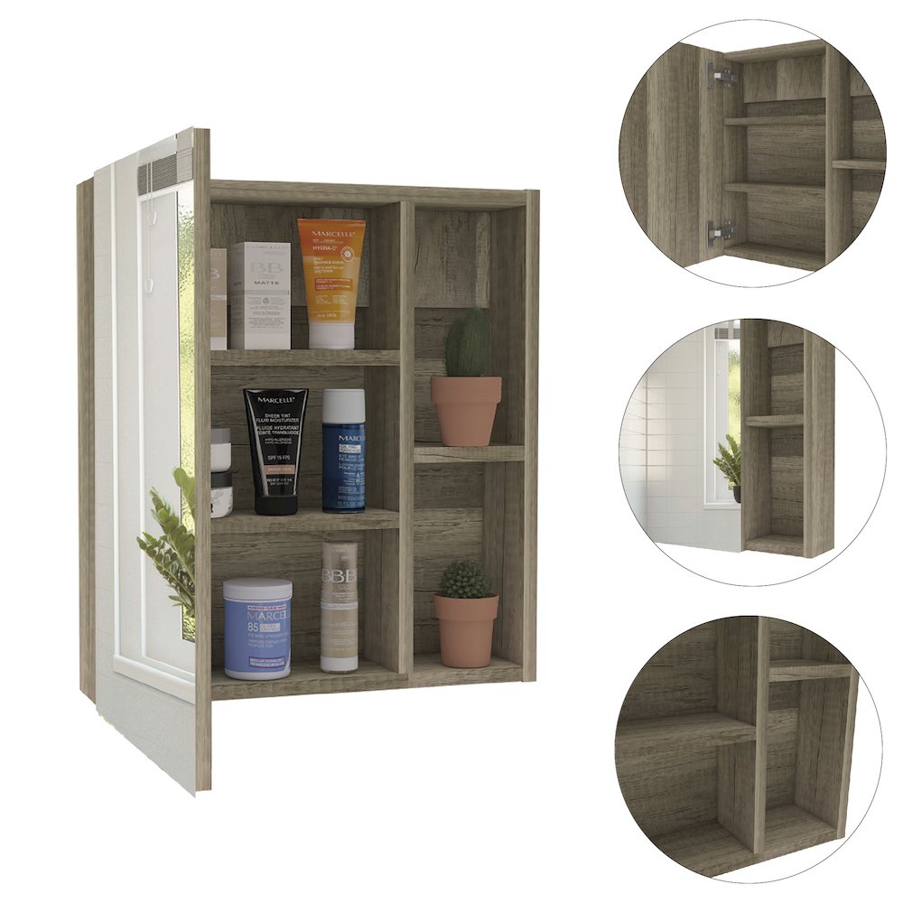 1-Shelf Rectangle Medicine Cabinet with Mirror Light Oak. Picture 1