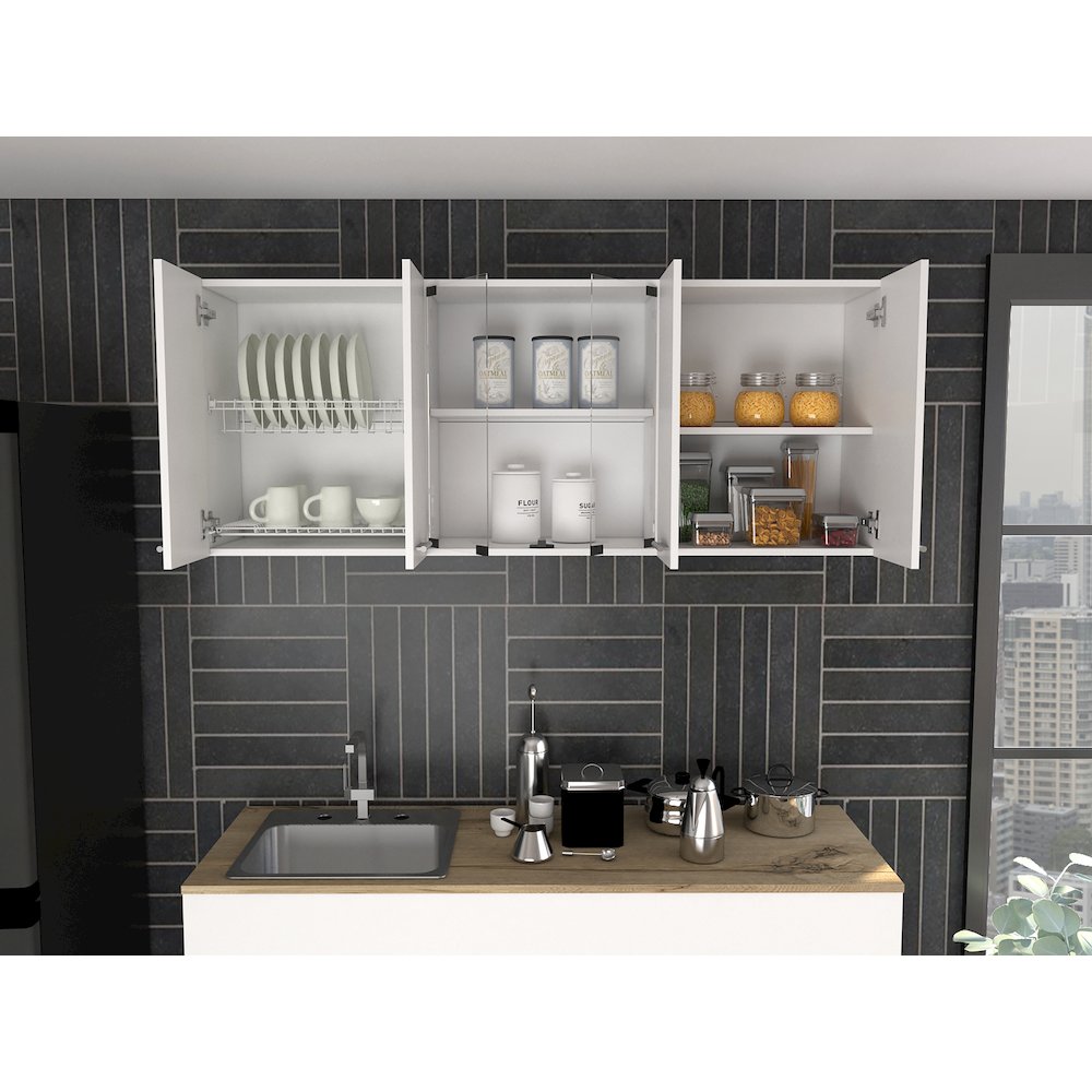 59-inch Two Center Glass Doors Wall Cabinet White. Picture 5