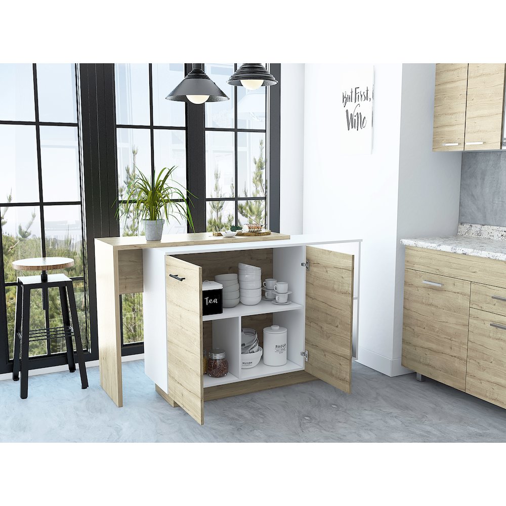 2-Shelf 1-Drawer 3-Division Kitchen Island White. Picture 5