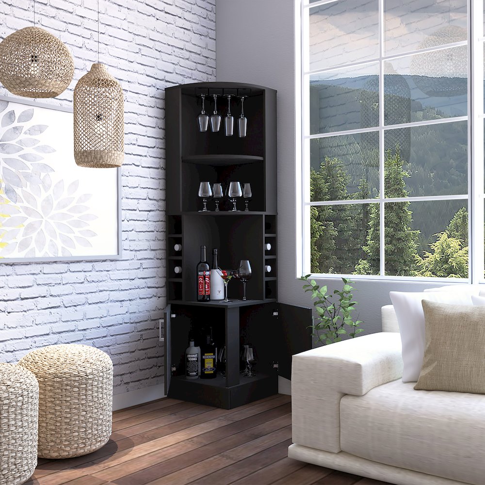 4-Bottle 2-Shelf Bar Cabinet Black Wengue. Picture 5