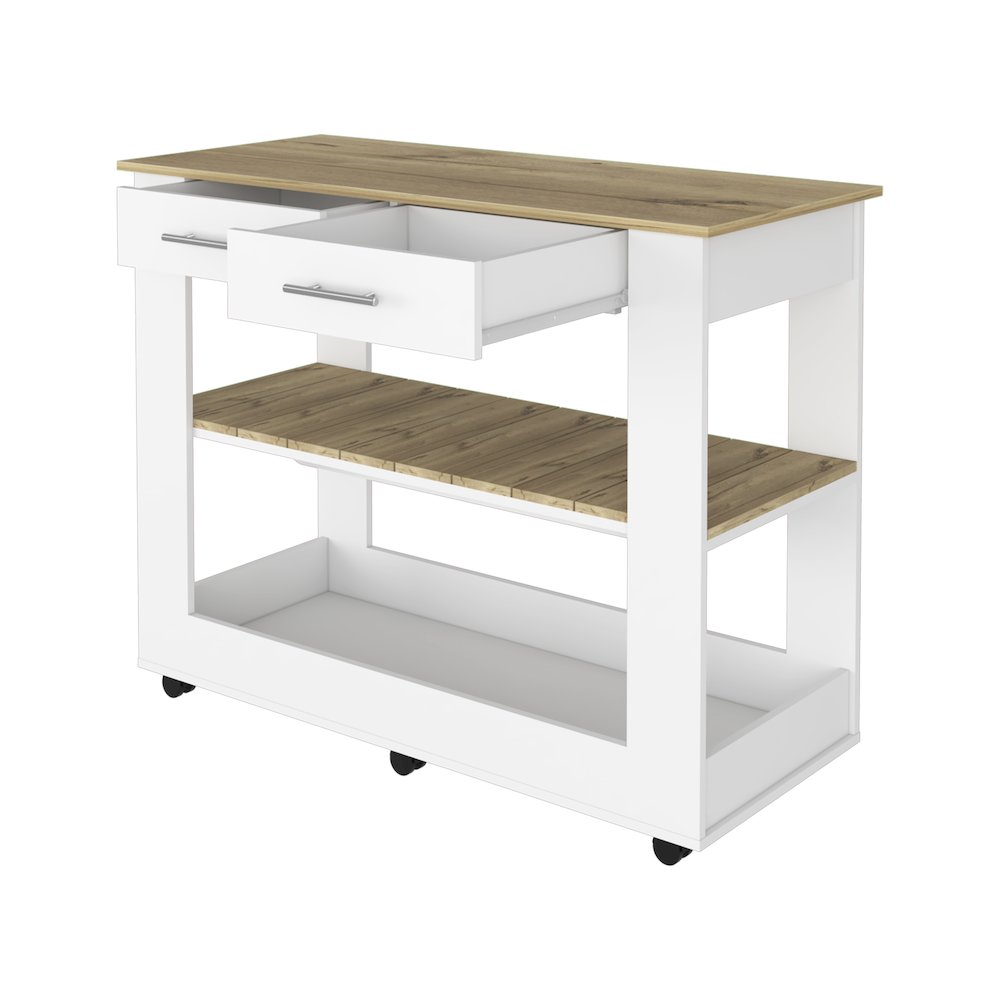 2-Drawer 2-Shelf Kitchen Island White and Light Oak. Picture 3