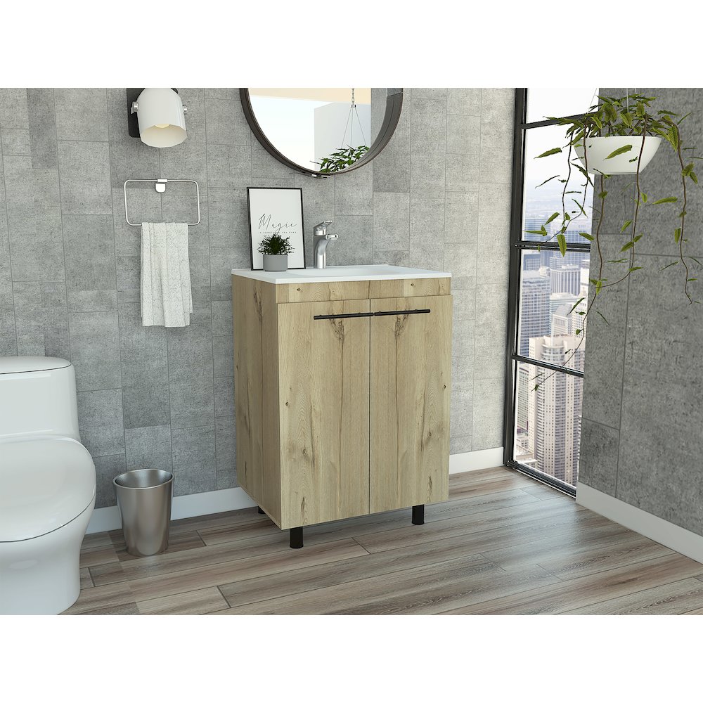 2-Door Rectangle Freestanding Vanity Cabinet Light Oak. Picture 4