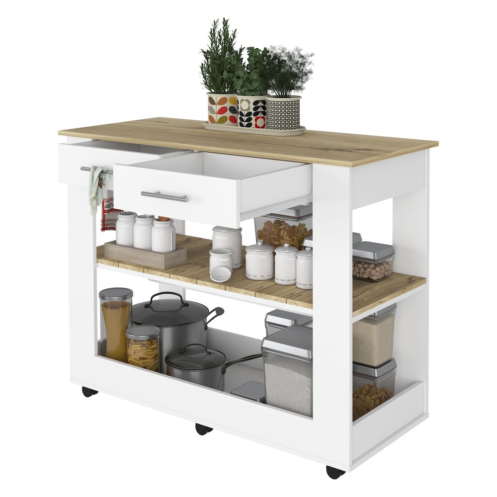 2-Drawer 2-Shelf Kitchen Island White and Light Oak. Picture 2