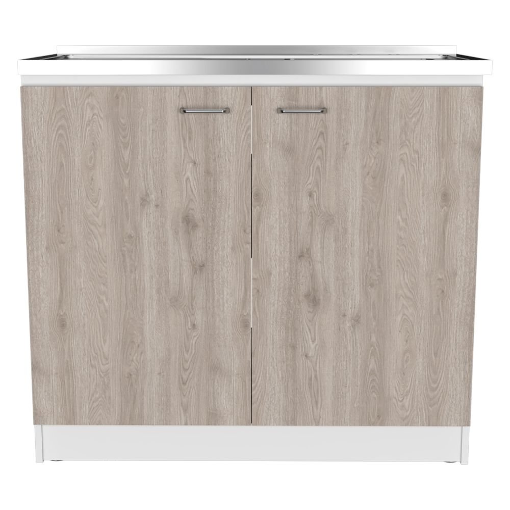 Rectangle 2-Door Utility Sink and Cabinet White and Light Gray. Picture 2