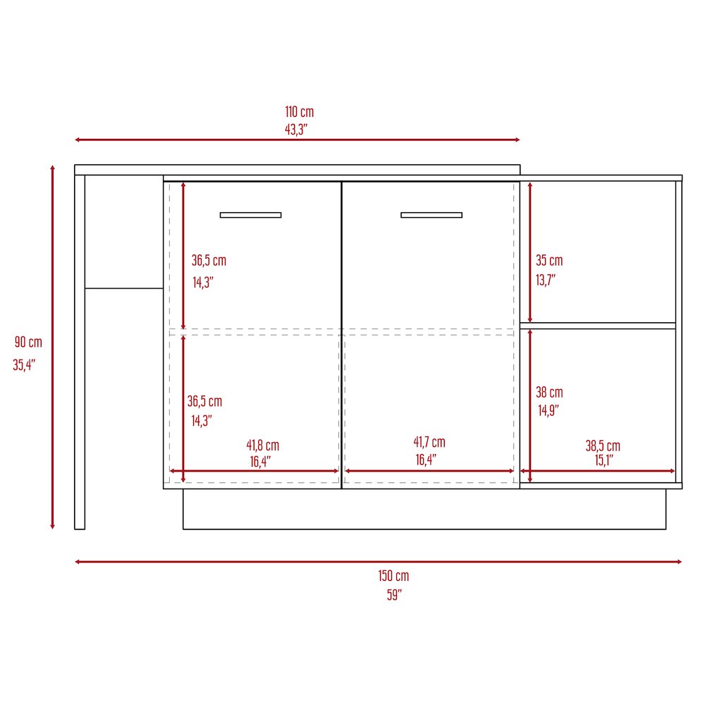 2-Shelf 1-Drawer 3-Division Kitchen Island White. Picture 7