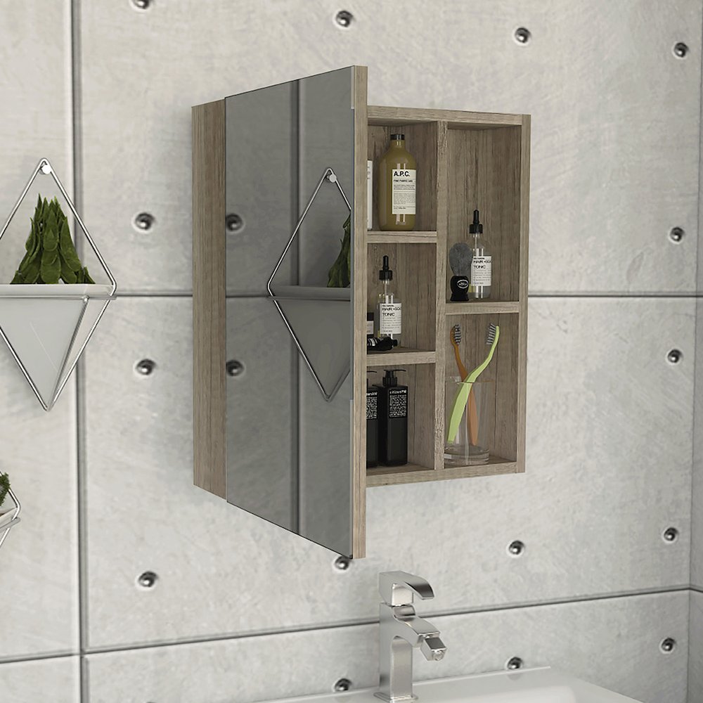 1-Shelf Rectangle Medicine Cabinet with Mirror Light Oak. Picture 5