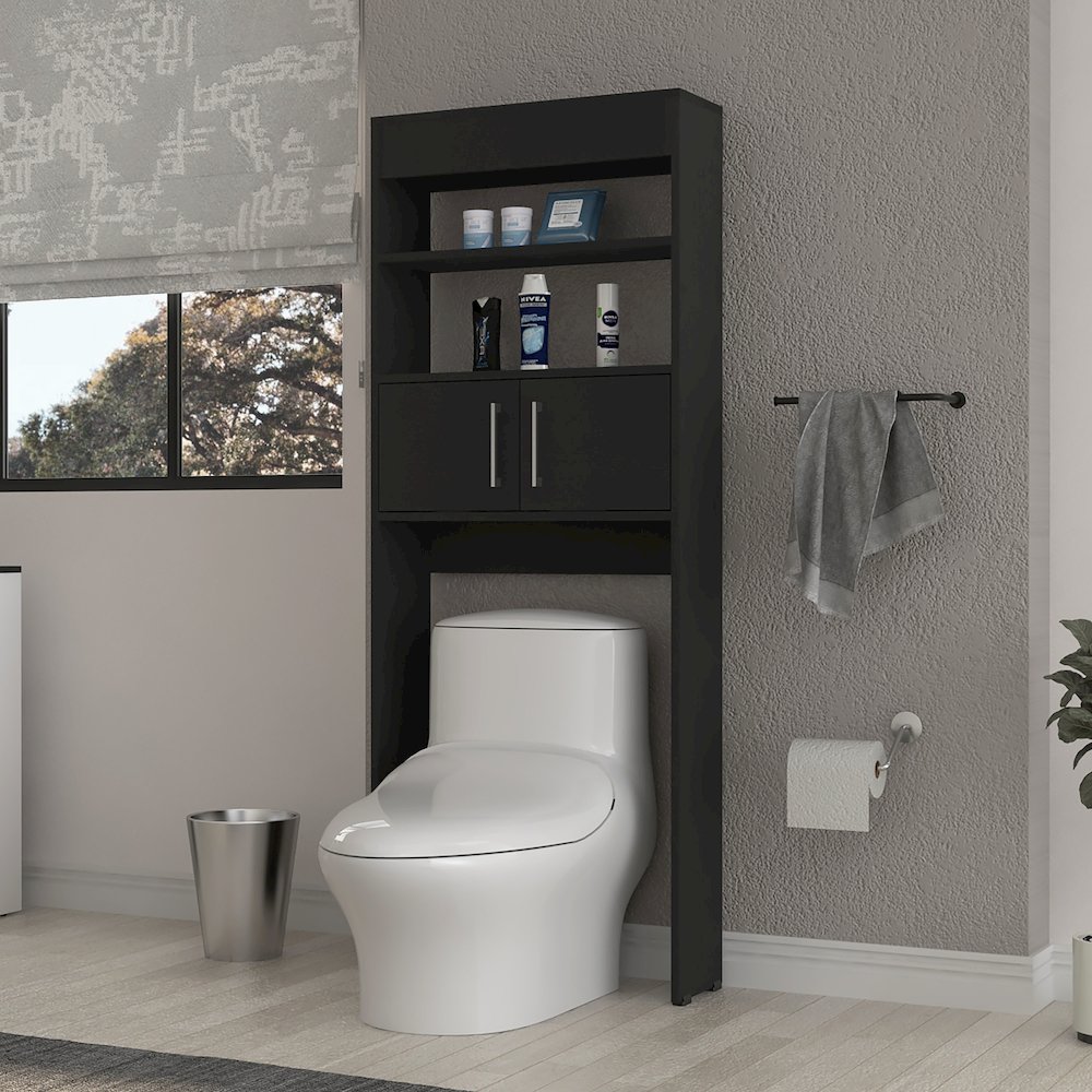 2-Shelf Over The Toilet Cabinet Black Wengue. Picture 4