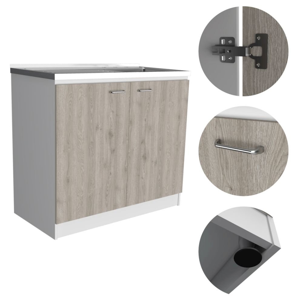 Rectangle 2-Door Utility Sink and Cabinet White and Light Gray. Picture 1