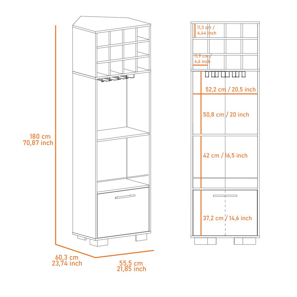 12-Bottle 2-Shelf 1-Drawer Bar Cabinet Mahagony and Macadamia. Picture 7