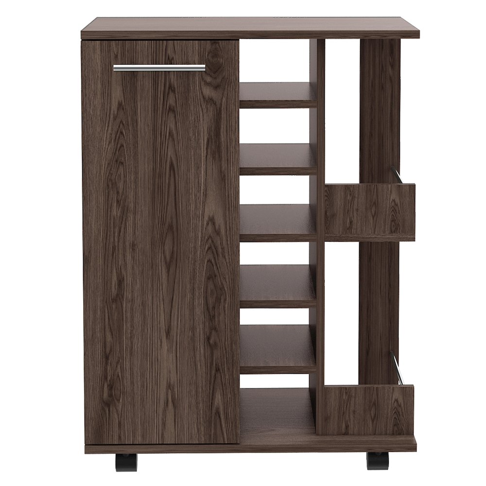 2-Shelf 6-Bottle Bar Cart with Division Dark Walnut. Picture 2