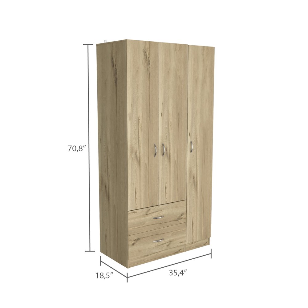 2-Drawer 3-Door Armoire Light Oak. Picture 3
