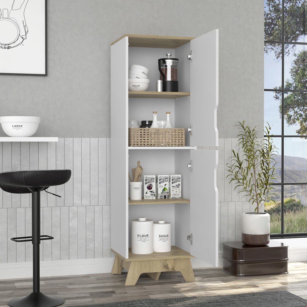 2-Door Pantry Cabinet Light Oak and White. Picture 5