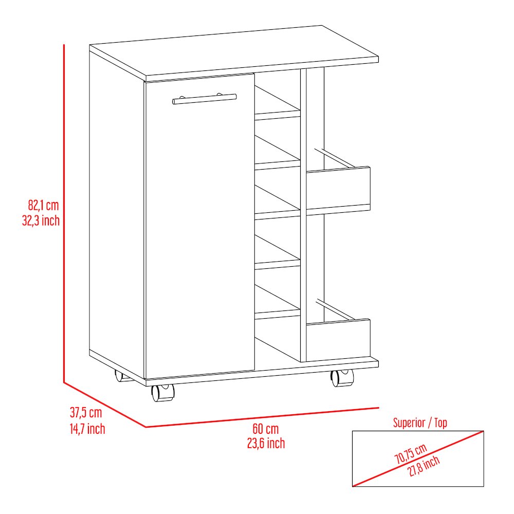 2-Shelf 6-Bottle Bar Cart with Division Dark Walnut. Picture 6