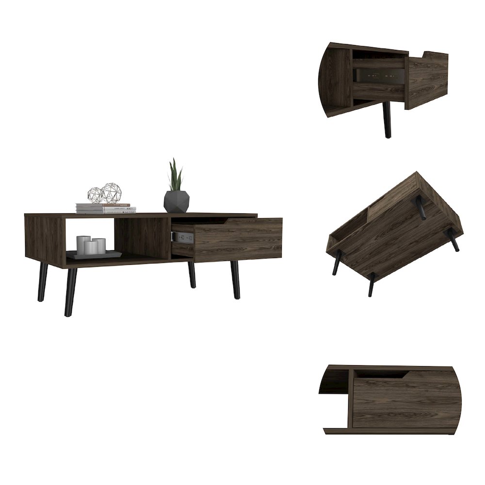 1-Drawer 1-Shelf 12-Bottle Wine Cabinet Dark Walnut. Picture 1