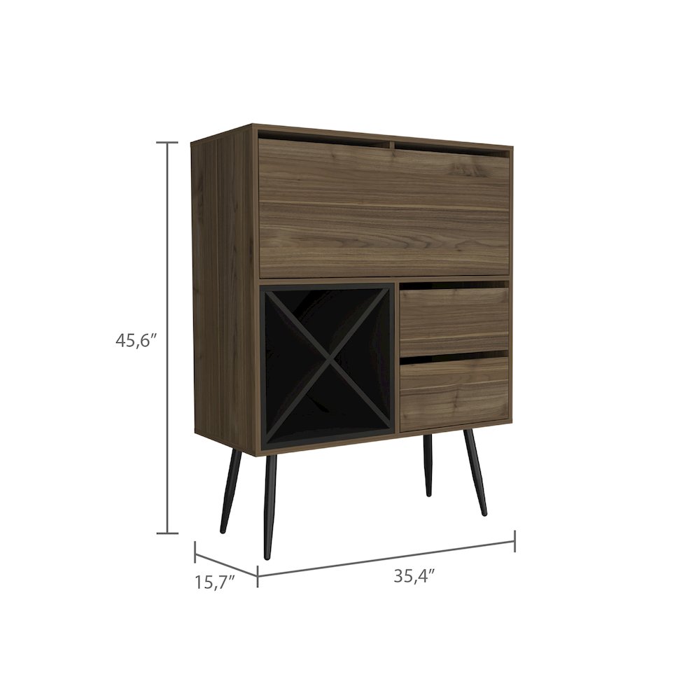 4-Bottle 2-Drawer Bar Cabinet Mahogany and Black Wengue. Picture 3