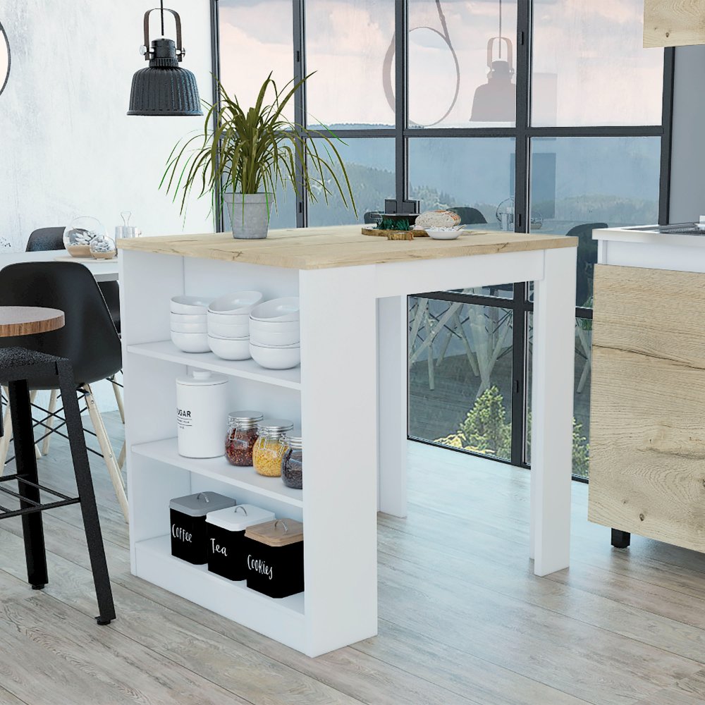 3-Drawer Kitchen Island White and Pine. Picture 4